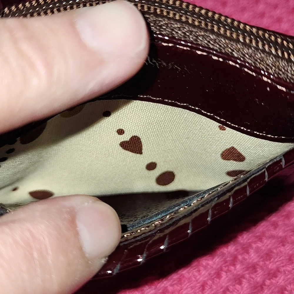 Brighton Burgundy Patent Leather Photo Card Case Coin Purse, Vintage